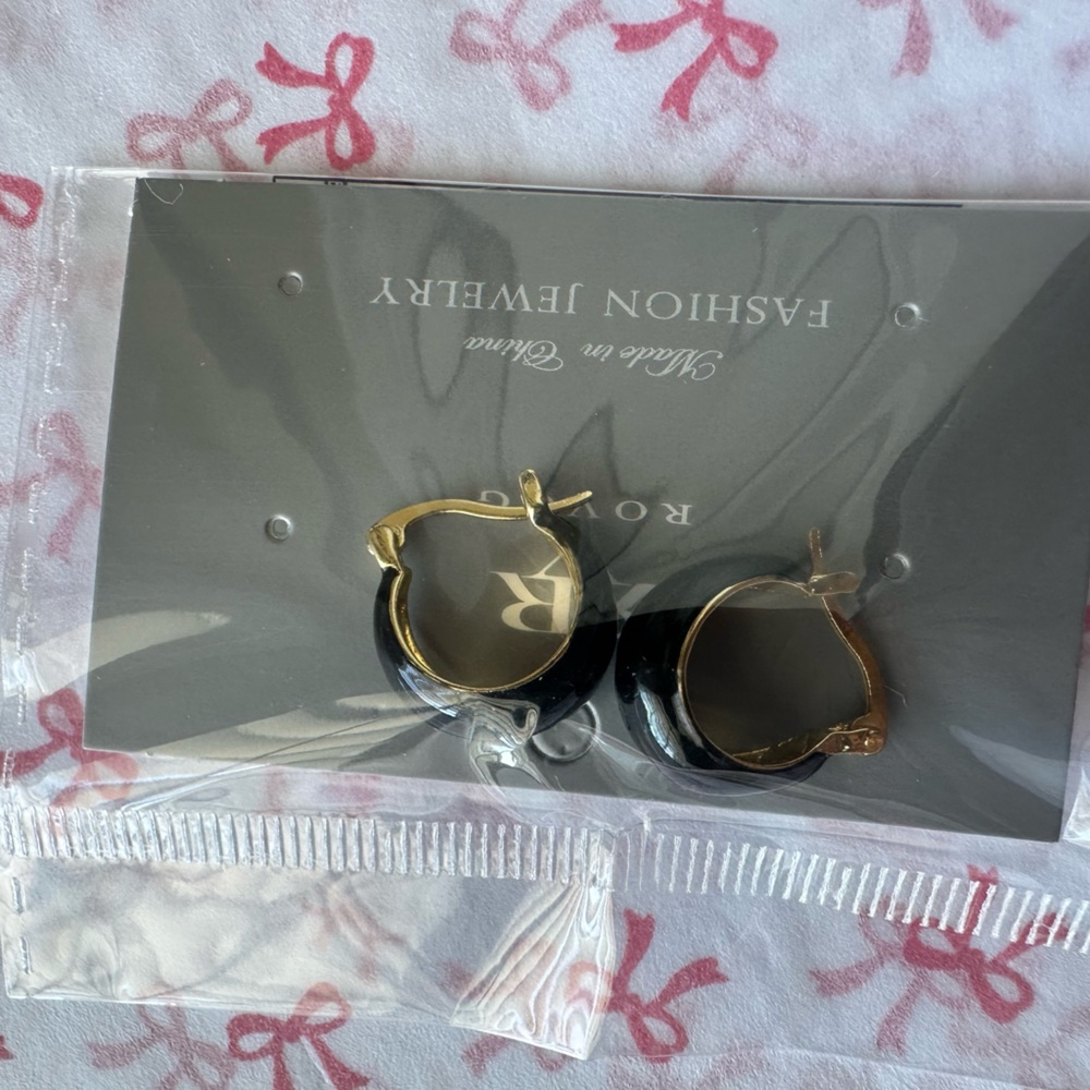 Gold and Black Hoop Earrings